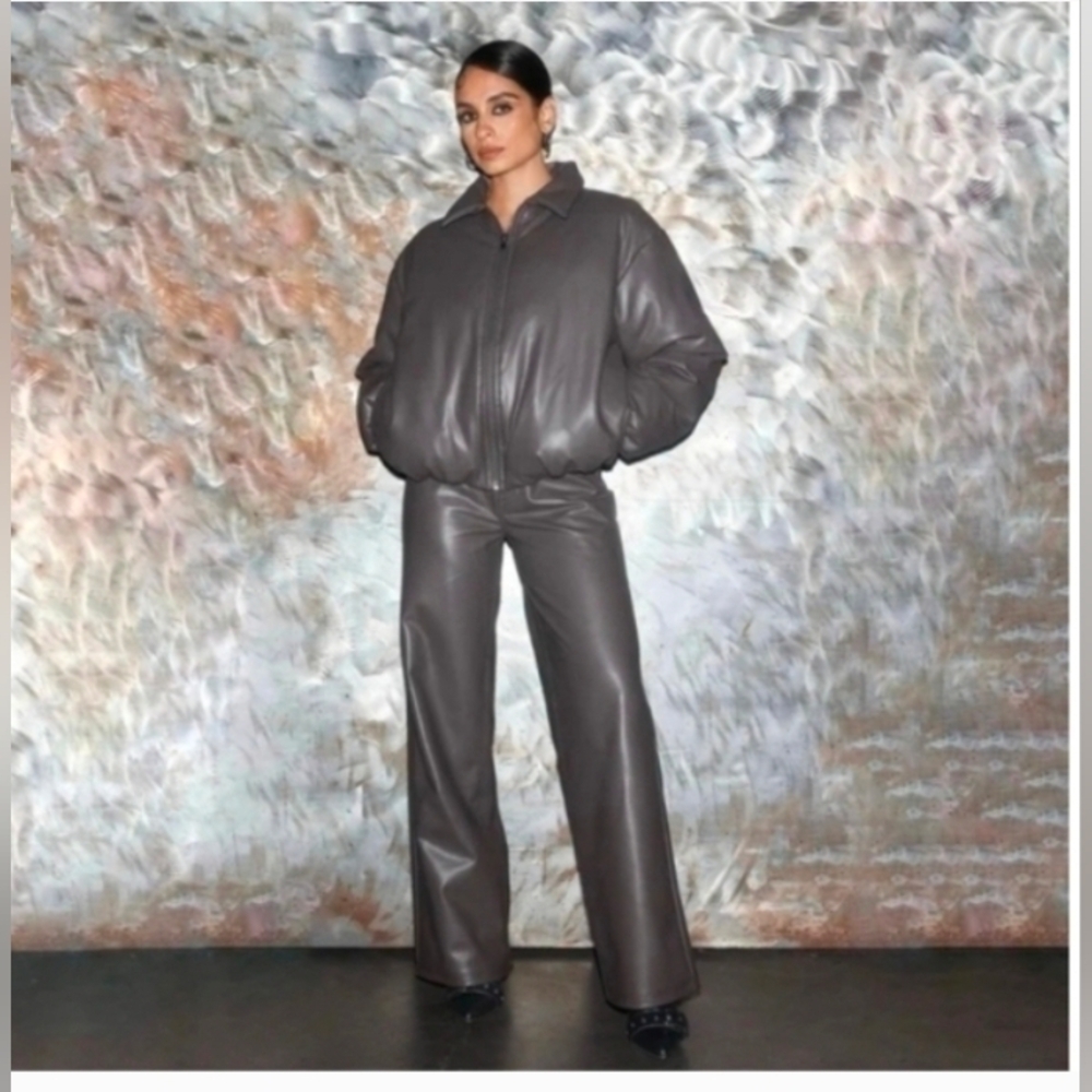 Future Collective Women's Faux Leather Puffer Jacket Dark Gray - Picture 3 of 10